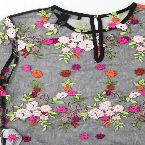 FOREVER 21 Womens Black Floral  Basic T-Shirt Size S