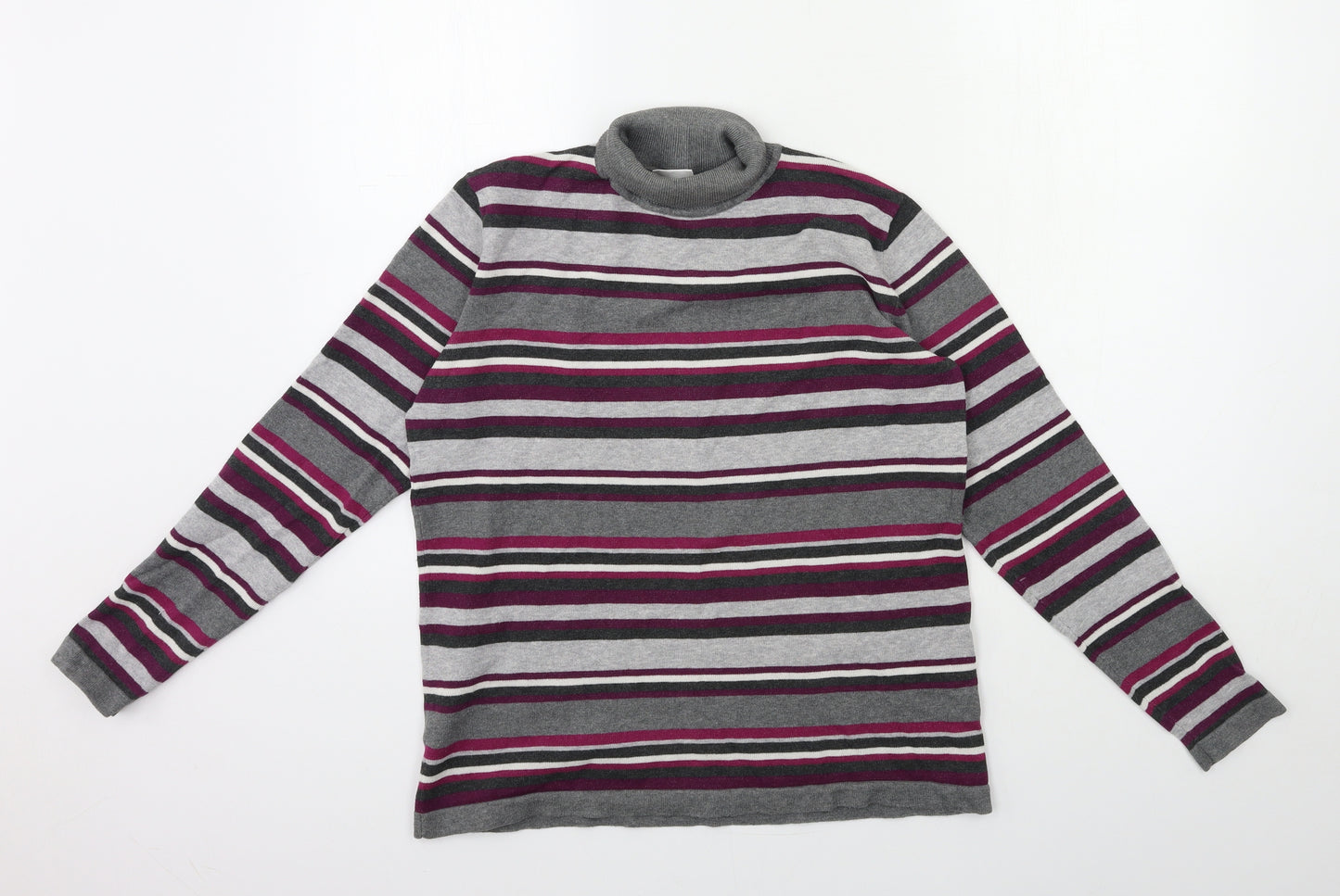 Preworn Womens Grey Striped Knit Pullover Jumper Size 14