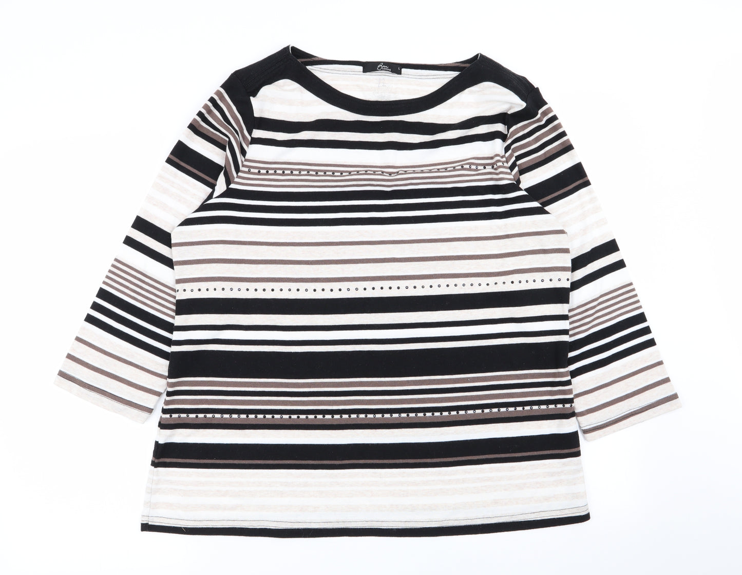 BM Womens Multicoloured Striped  Basic T-Shirt Size L