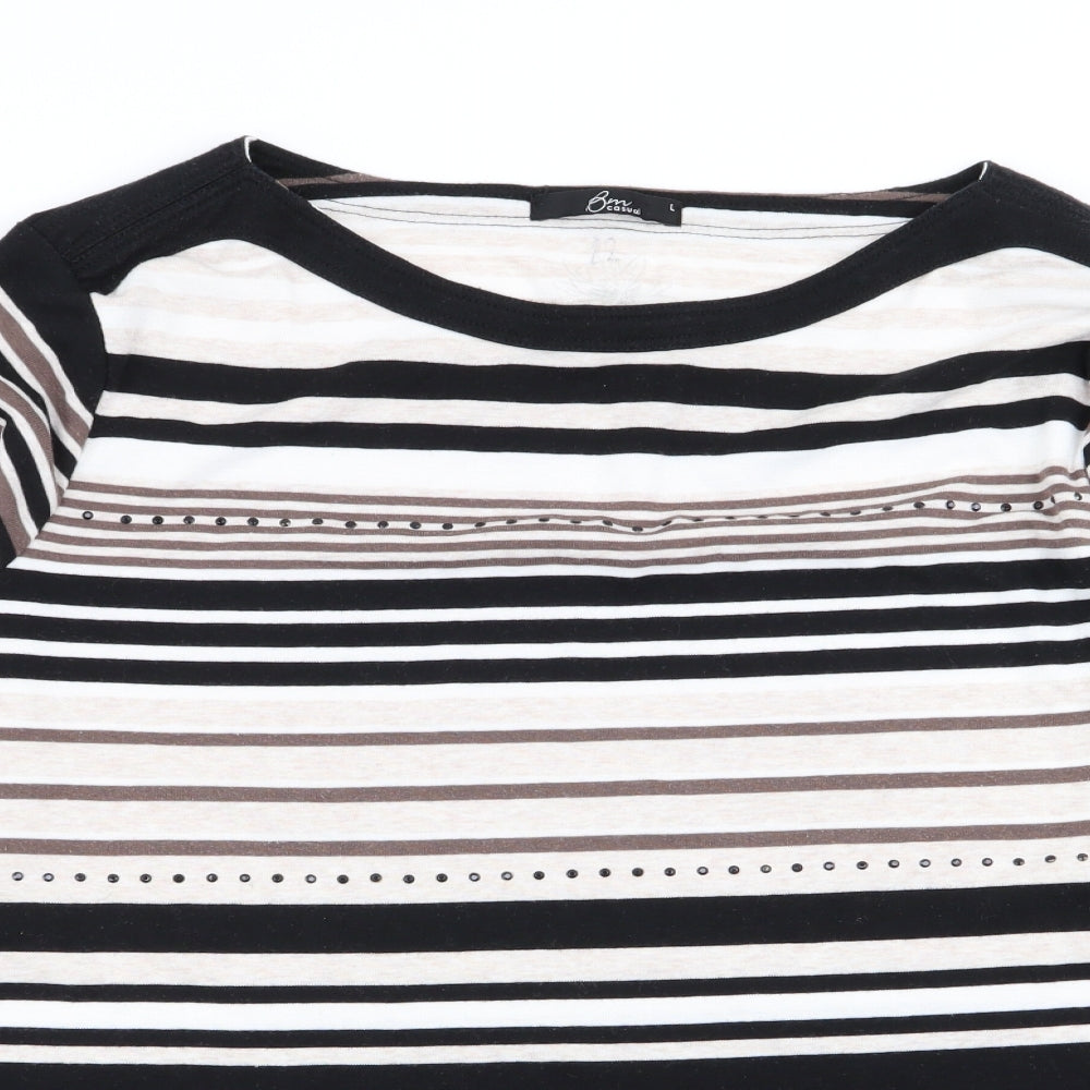 BM Womens Multicoloured Striped  Basic T-Shirt Size L