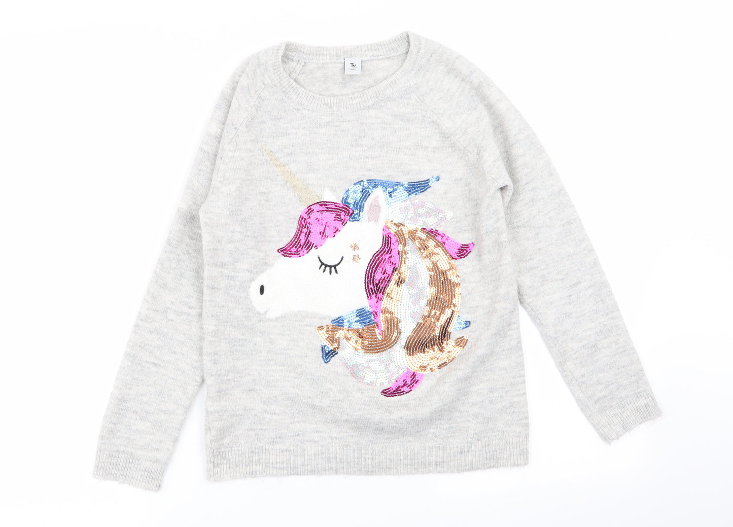 TU Girls Grey Animal Print  Pullover Jumper Size 9 Years