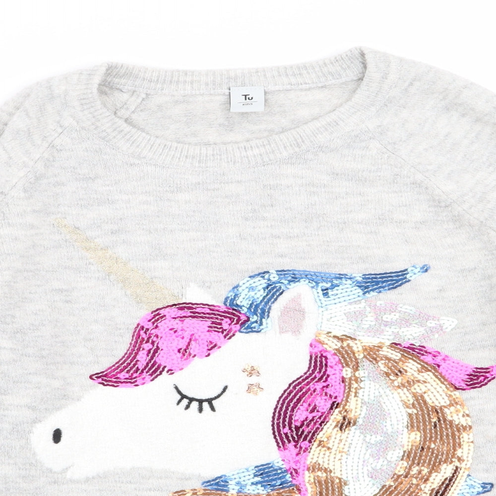 TU Girls Grey Animal Print  Pullover Jumper Size 9 Years