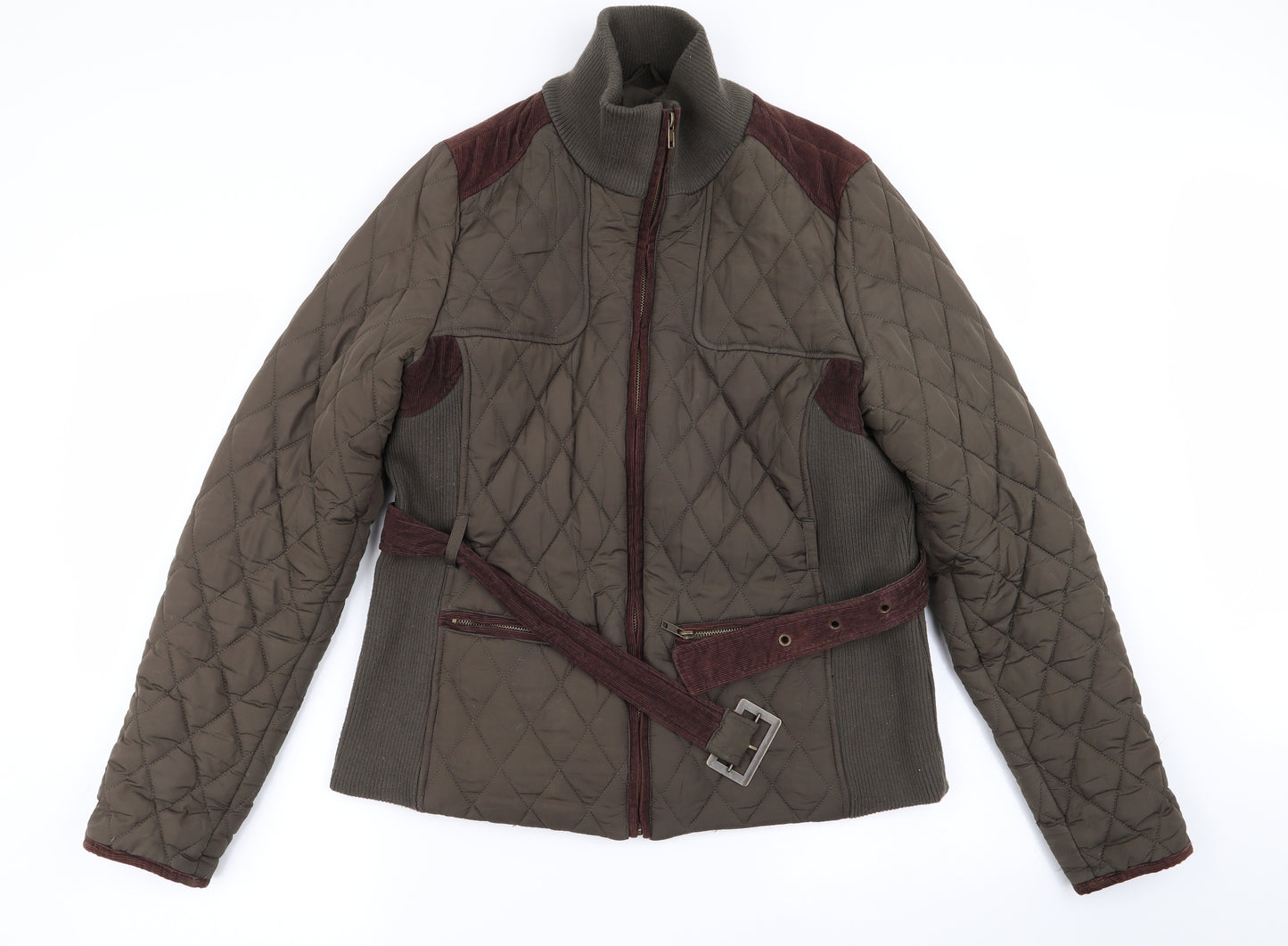 Preworn Womens Brown Argyle/Diamond  Jacket Coat Size 16
