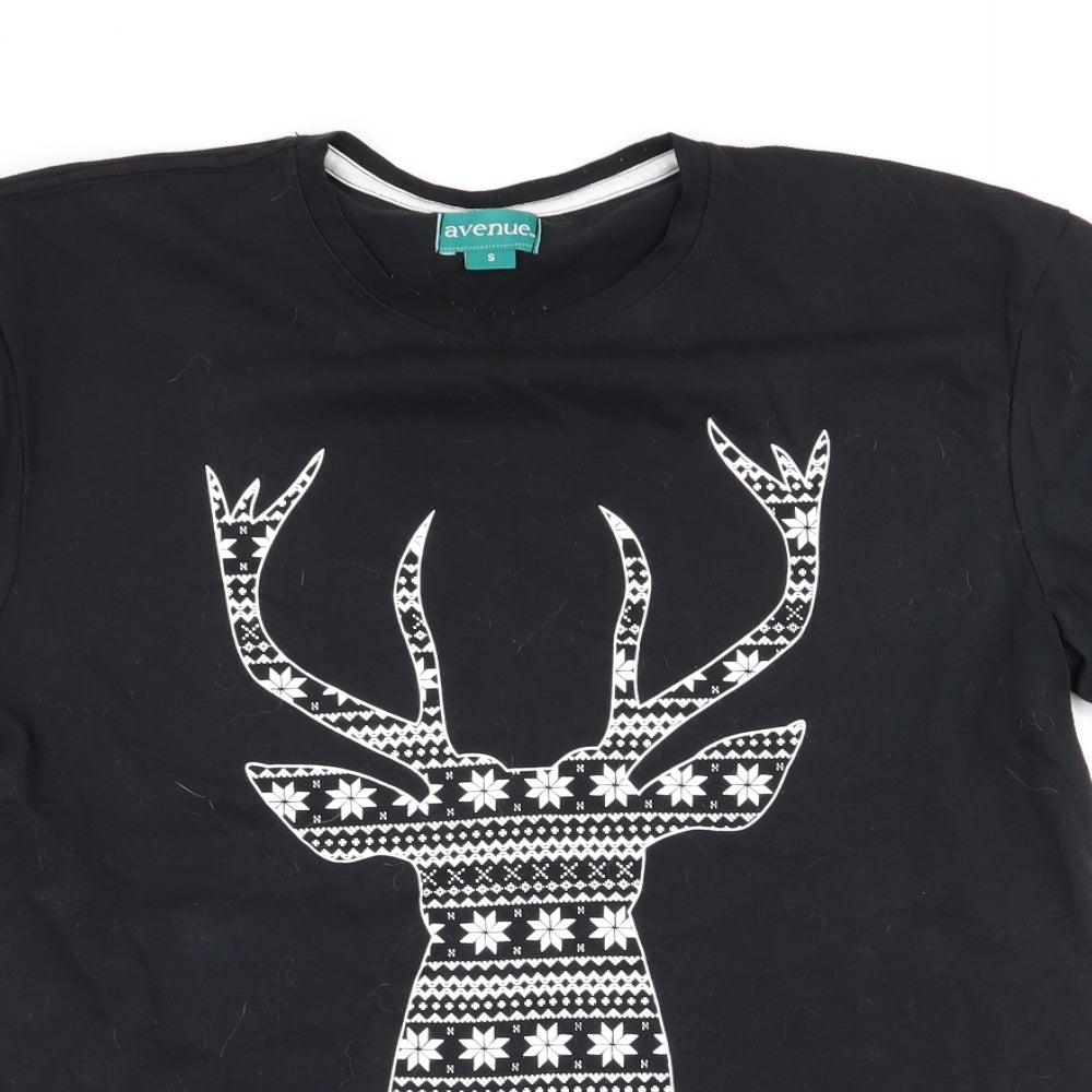 Avenue Womens Black Animal Print  Basic T-Shirt Size S  - christmas