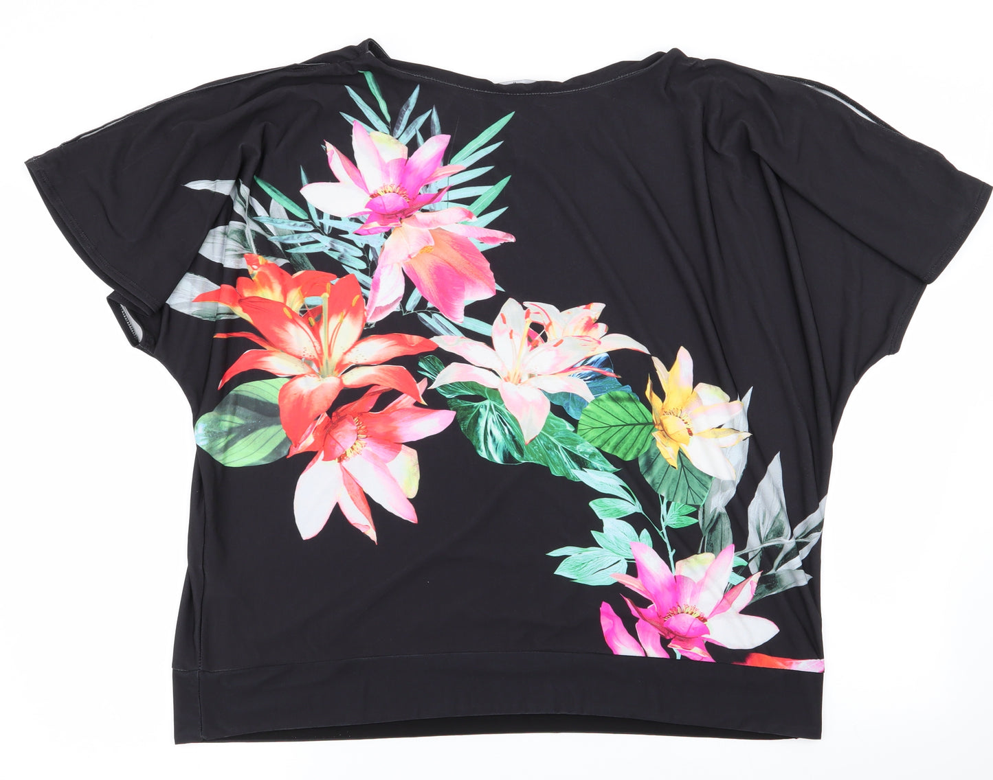Wallis Womens Black Floral  Basic T-Shirt Size XL