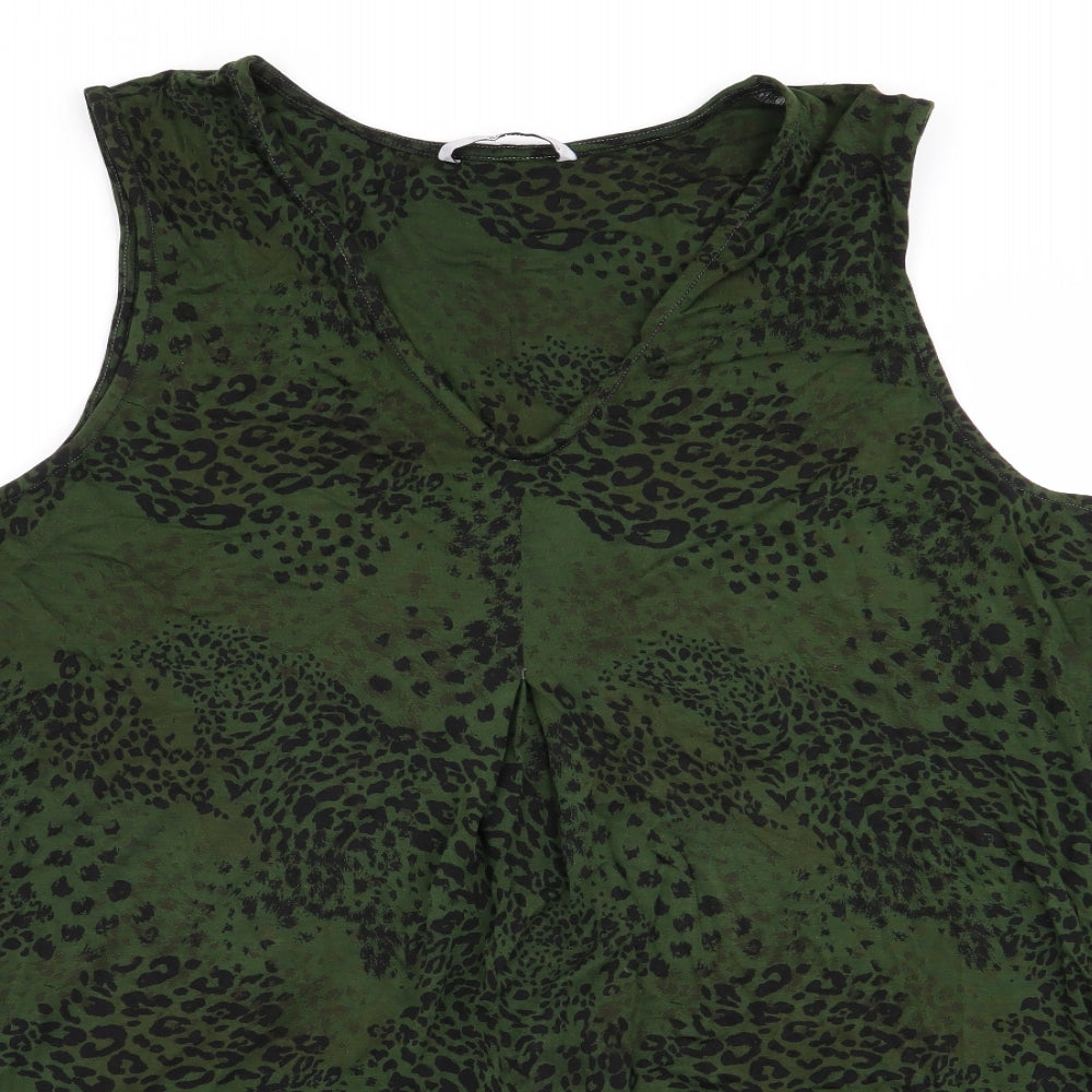TU Womens Green Animal Print  Basic Tank Size 22