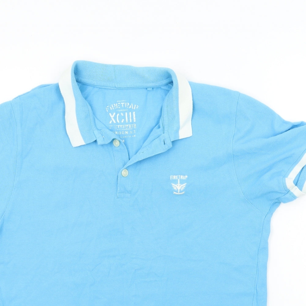 Firetrap Mens Blue Colourblock   Polo Size M
