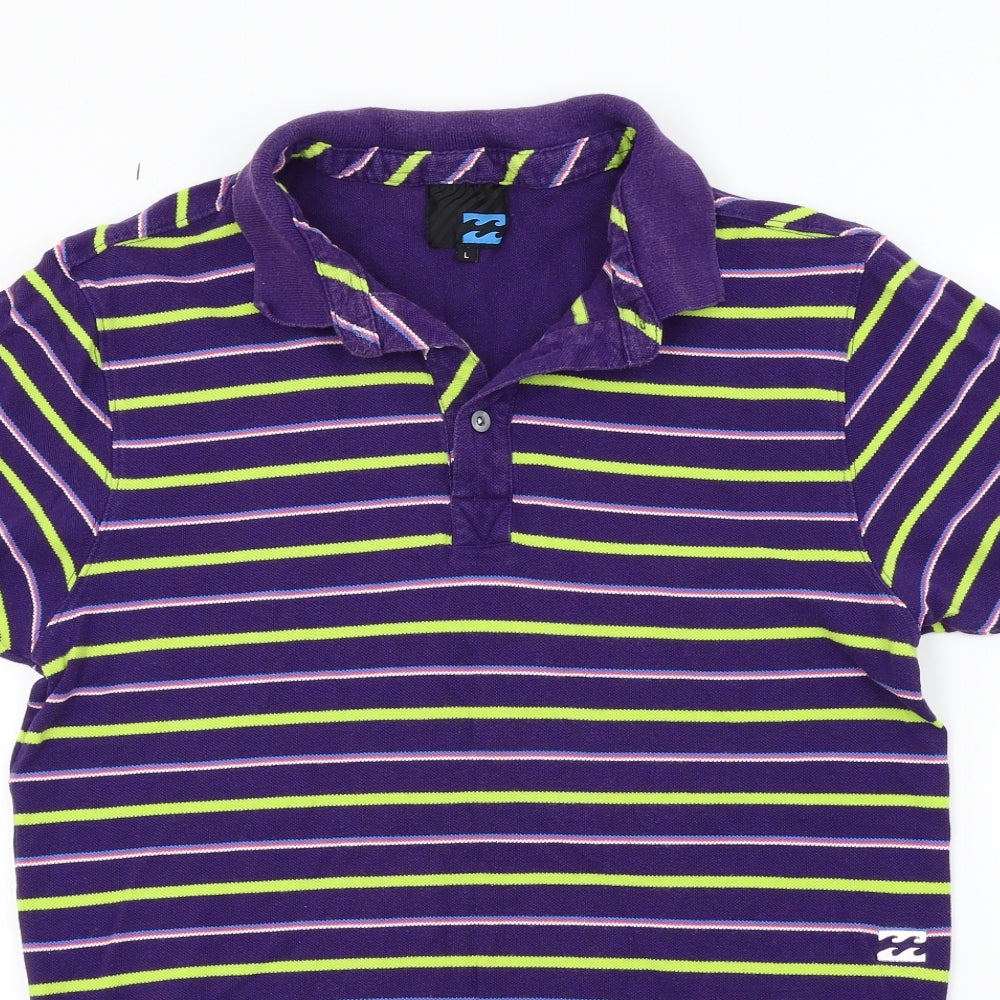 bilabong Mens Purple Striped   Polo Size M