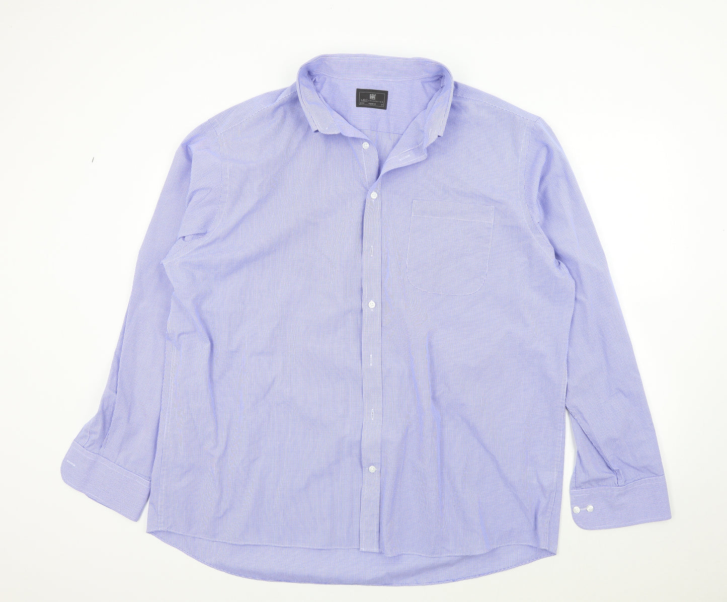 M&S Mens Blue Colourblock   Dress Shirt Size 18