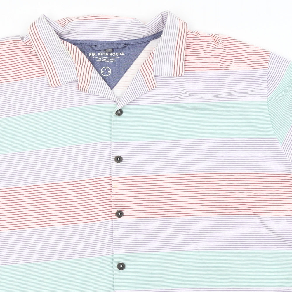 RJR.John Rocha Mens Ivory Striped   Button-Up Size 2XL