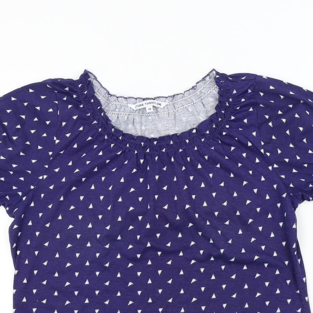 store twenty one Womens Blue Colourblock  Basic T-Shirt Size 14