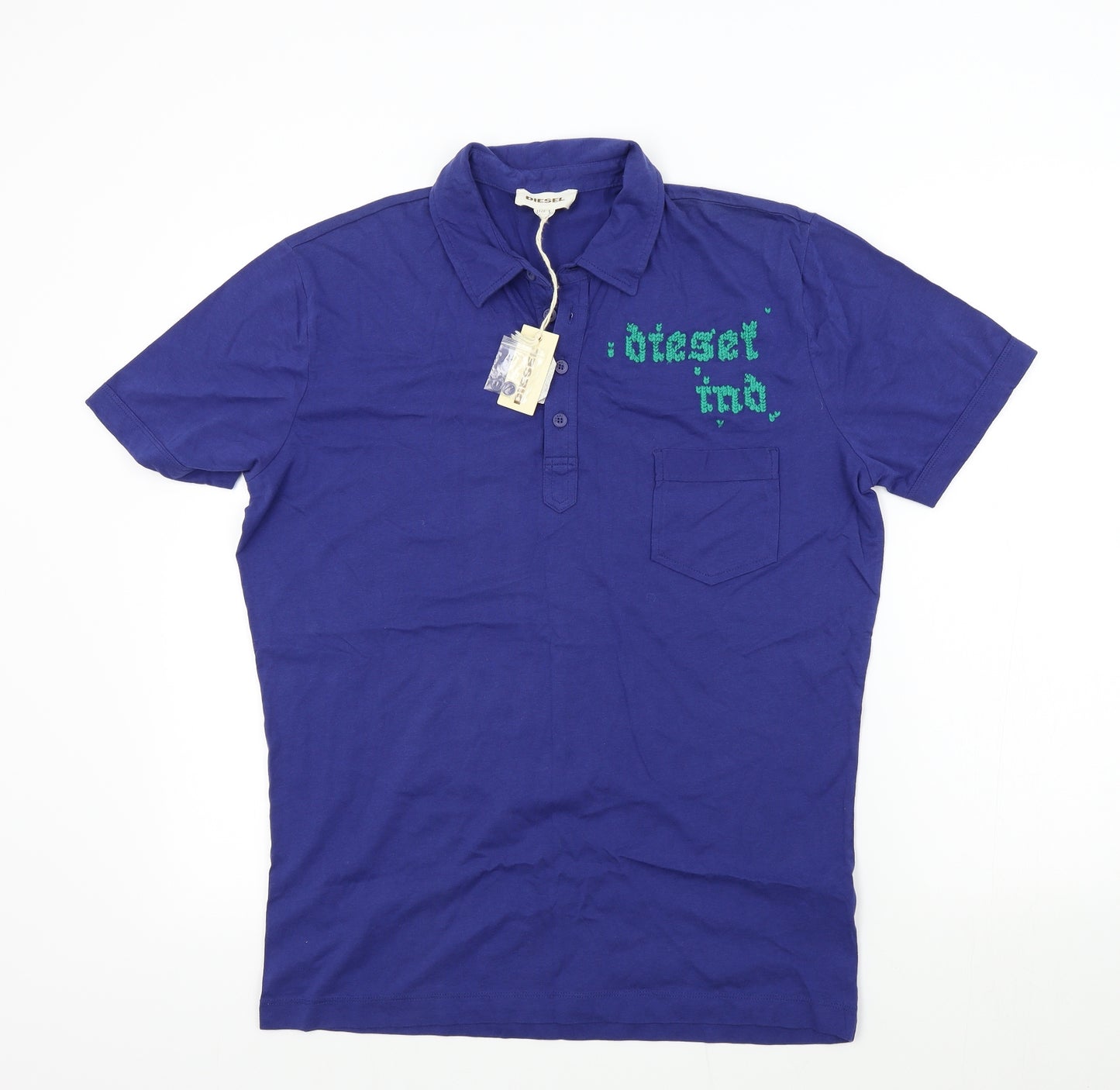 Diesel Mens Blue Colourblock   Polo Size L