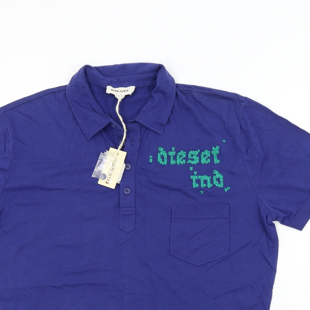 Diesel Mens Blue Colourblock   Polo Size L