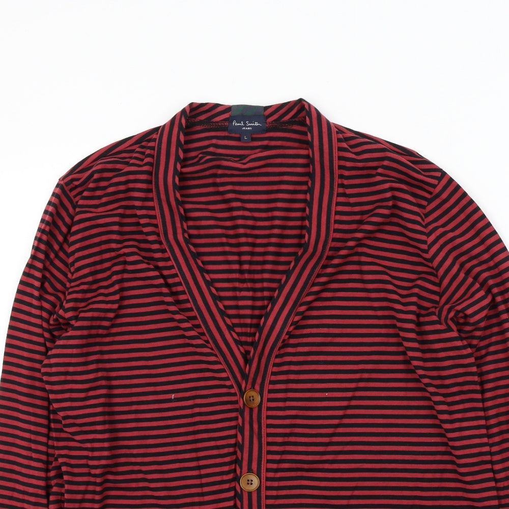 Paul Smith Mens Red Striped  Cardigan Jumper
