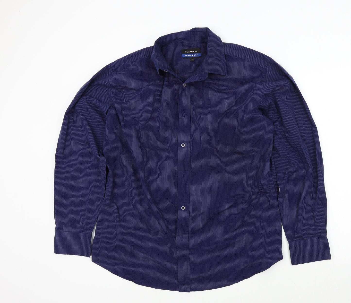 greenwoods Mens Blue Striped   Button-Up Size 16.5