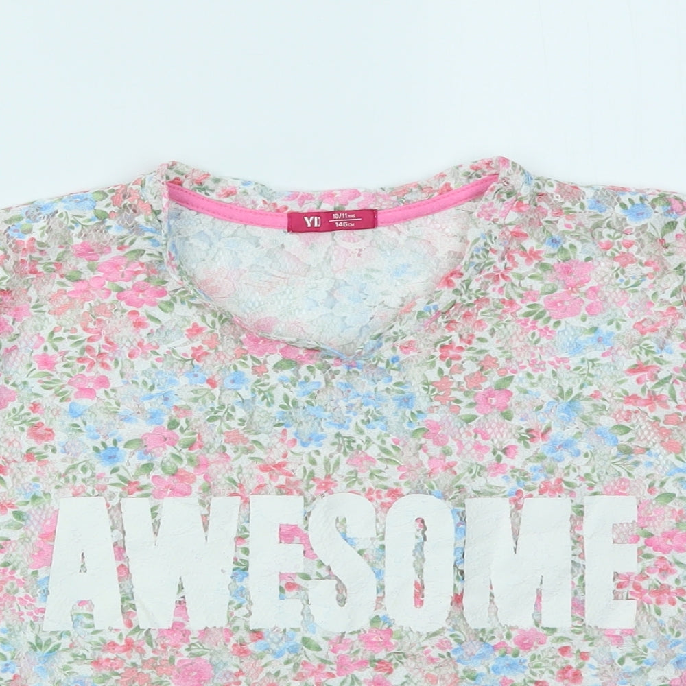 YD Girls Multicoloured Floral  Basic T-Shirt Size 10-11 Years