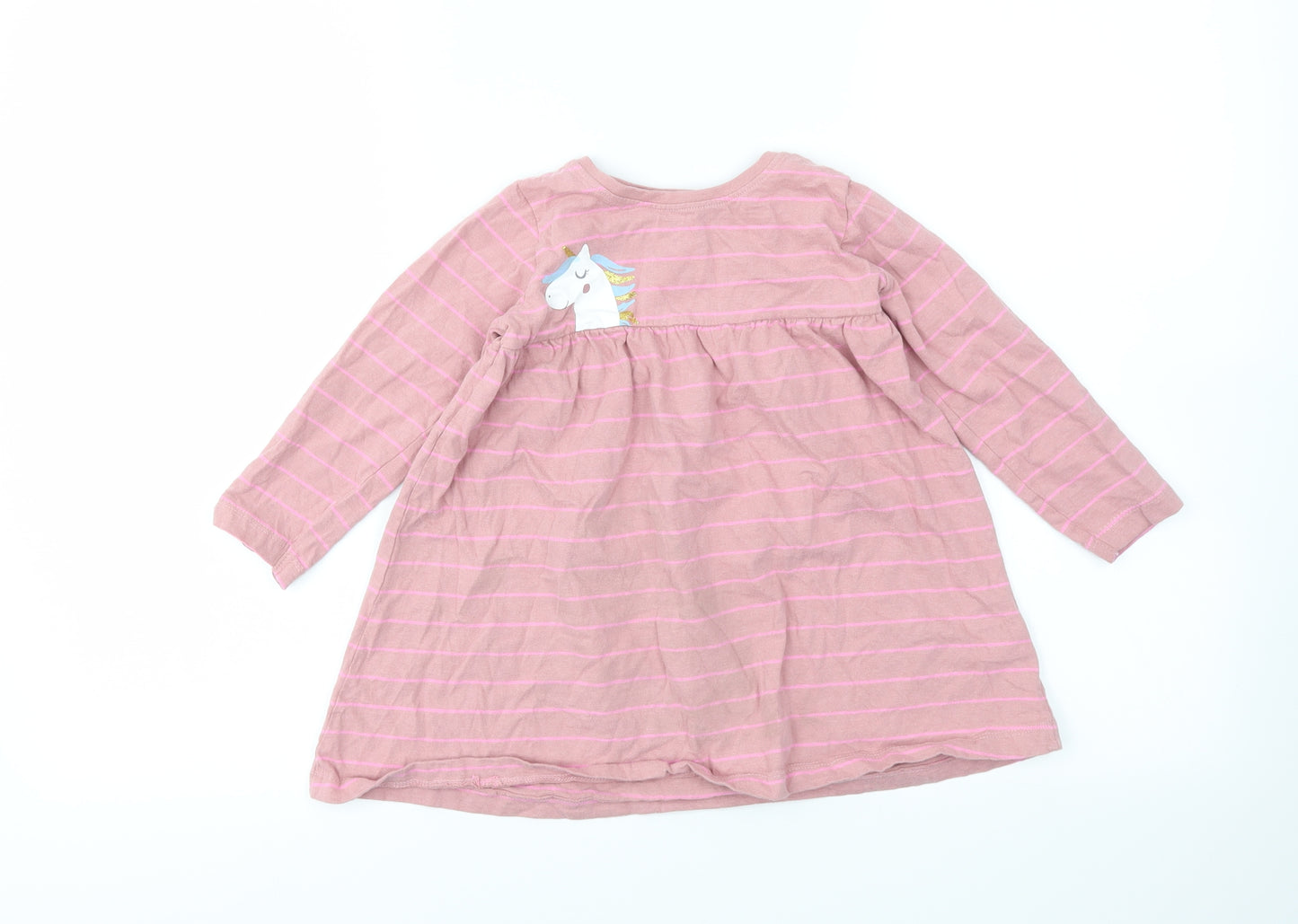 M&Co Girls Pink Striped  Fit & Flare  Size 2-3 Years