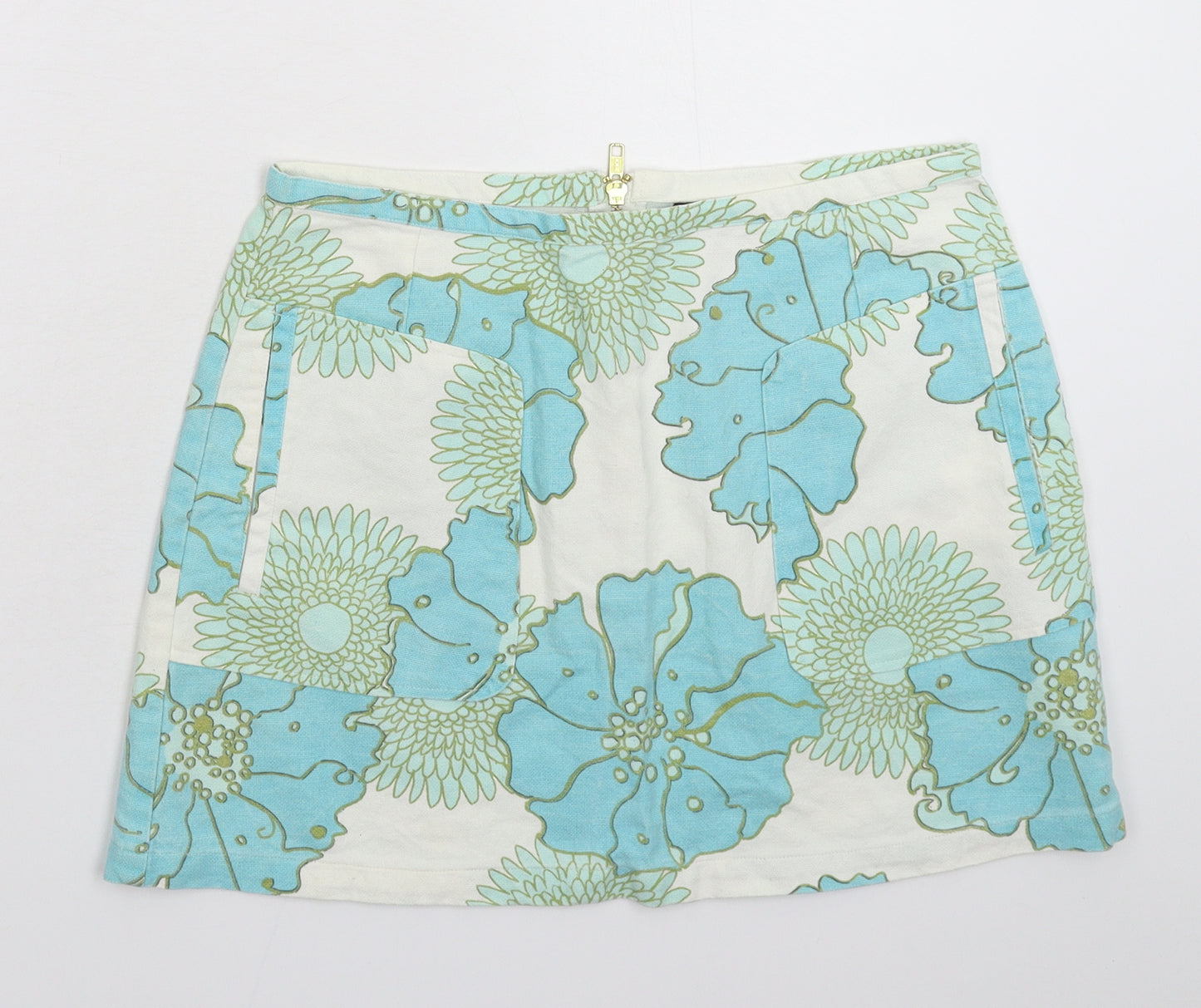 Topshop Womens White Floral Canvas A-Line Skirt Size 12