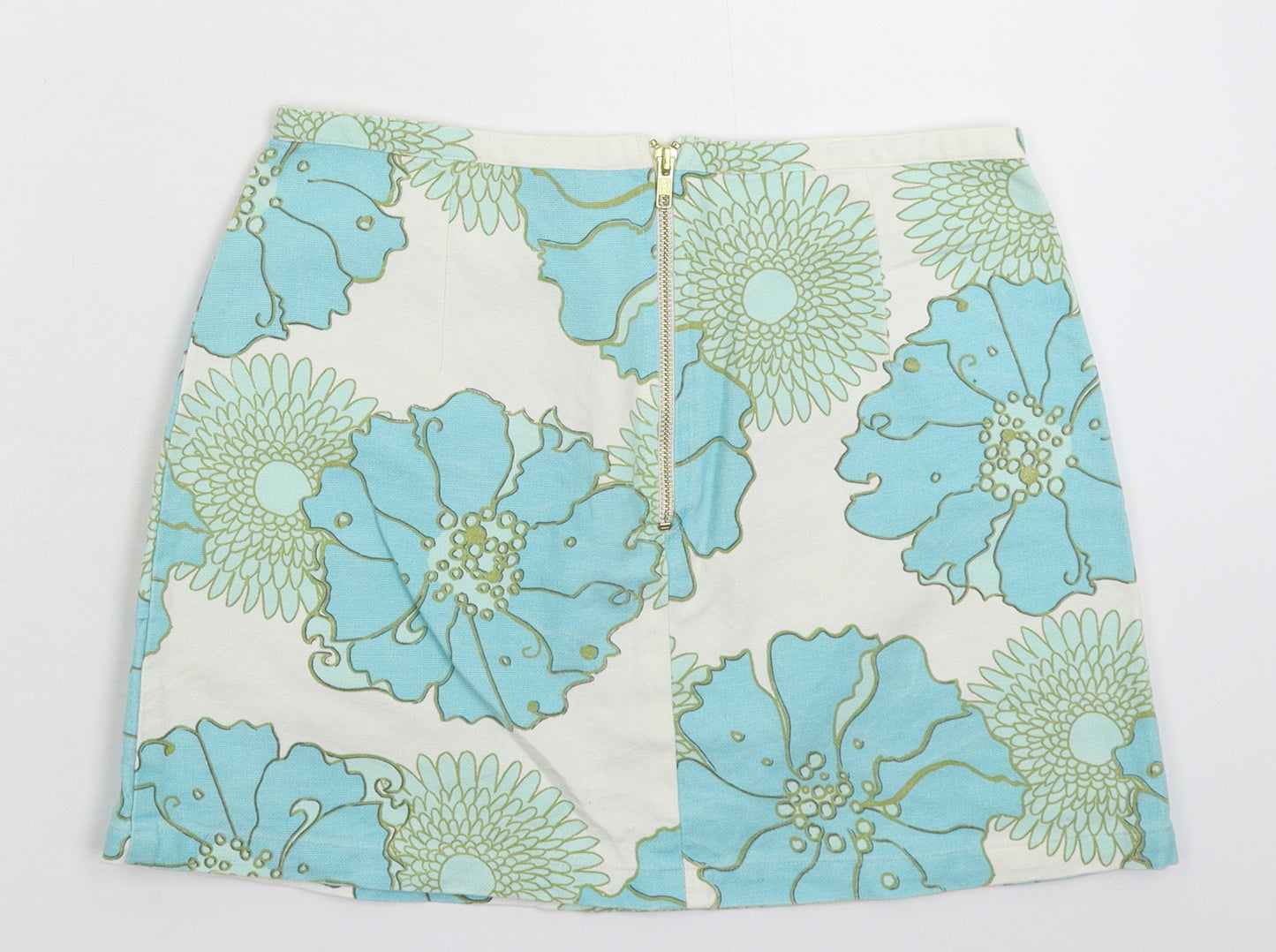 Topshop Womens White Floral Canvas A-Line Skirt Size 12