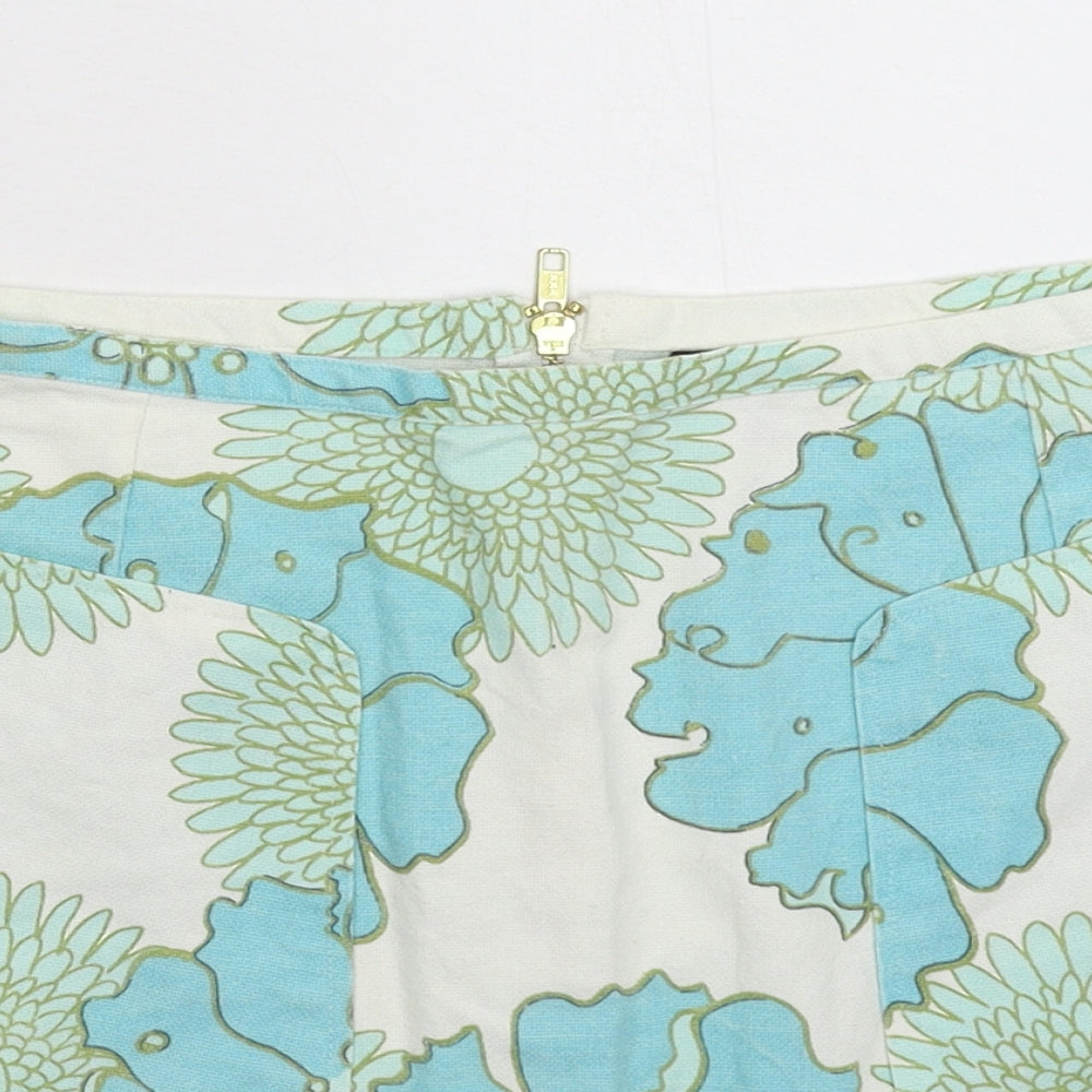 Topshop Womens White Floral Canvas A-Line Skirt Size 12