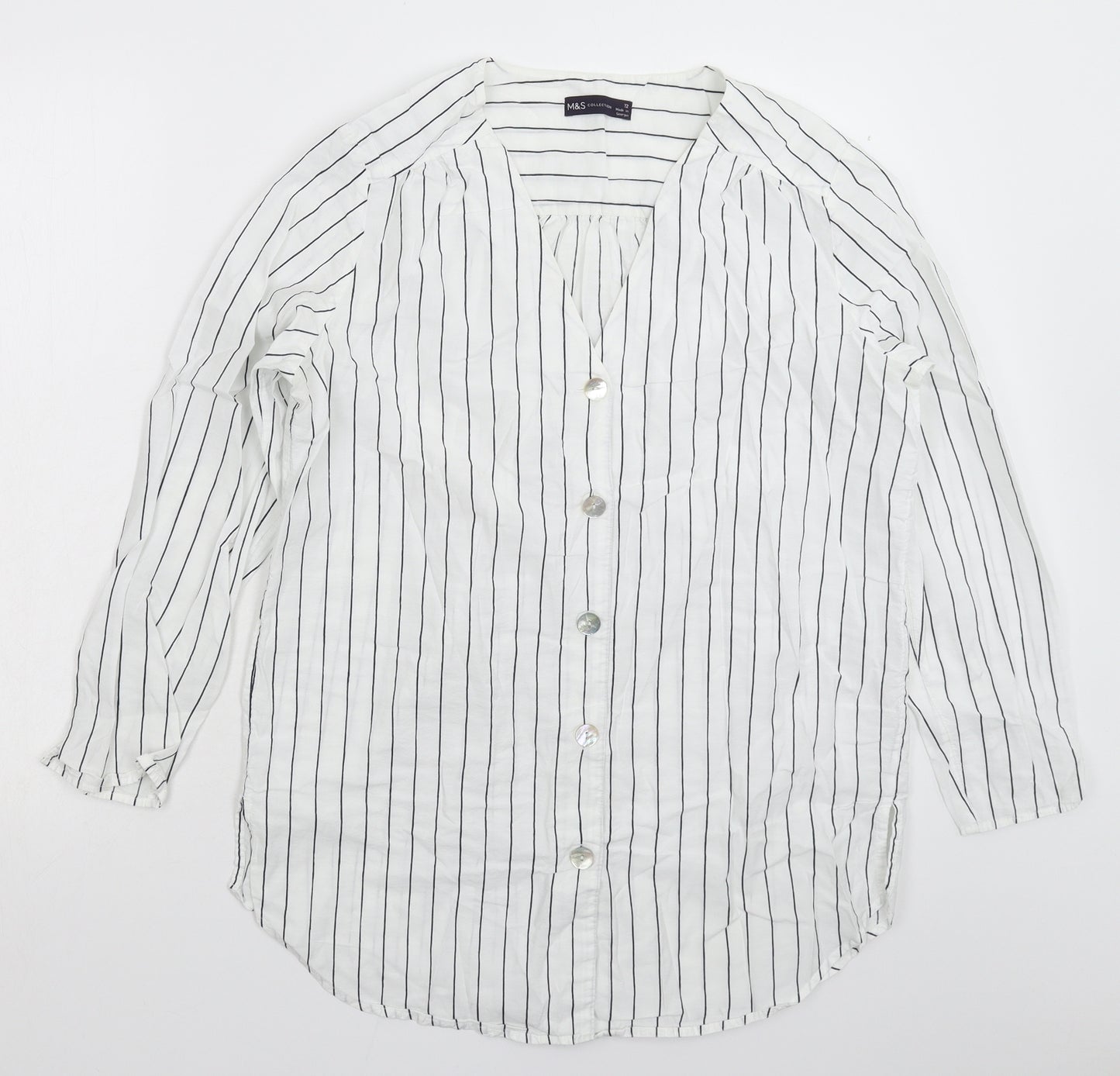Marks and Spencer Womens White Striped  Basic Button-Up Size 12