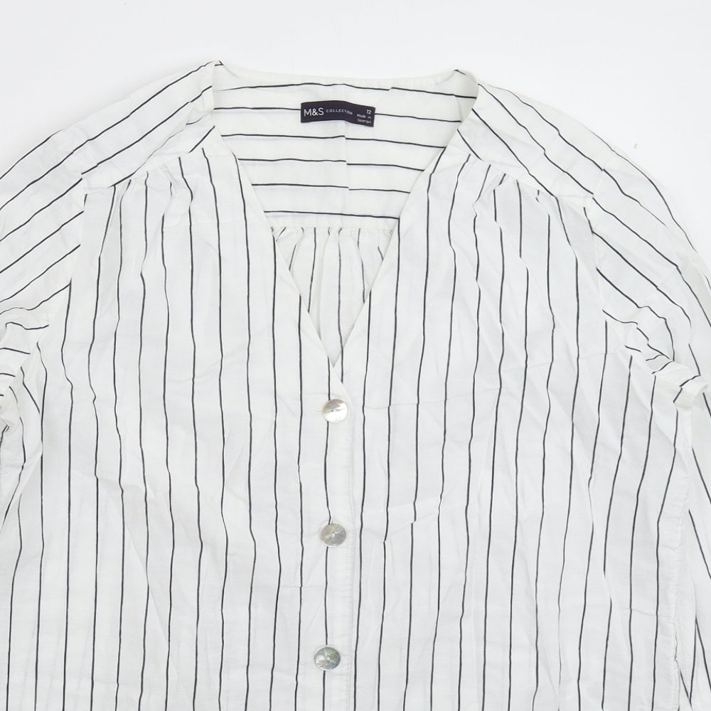 Marks and Spencer Womens White Striped  Basic Button-Up Size 12