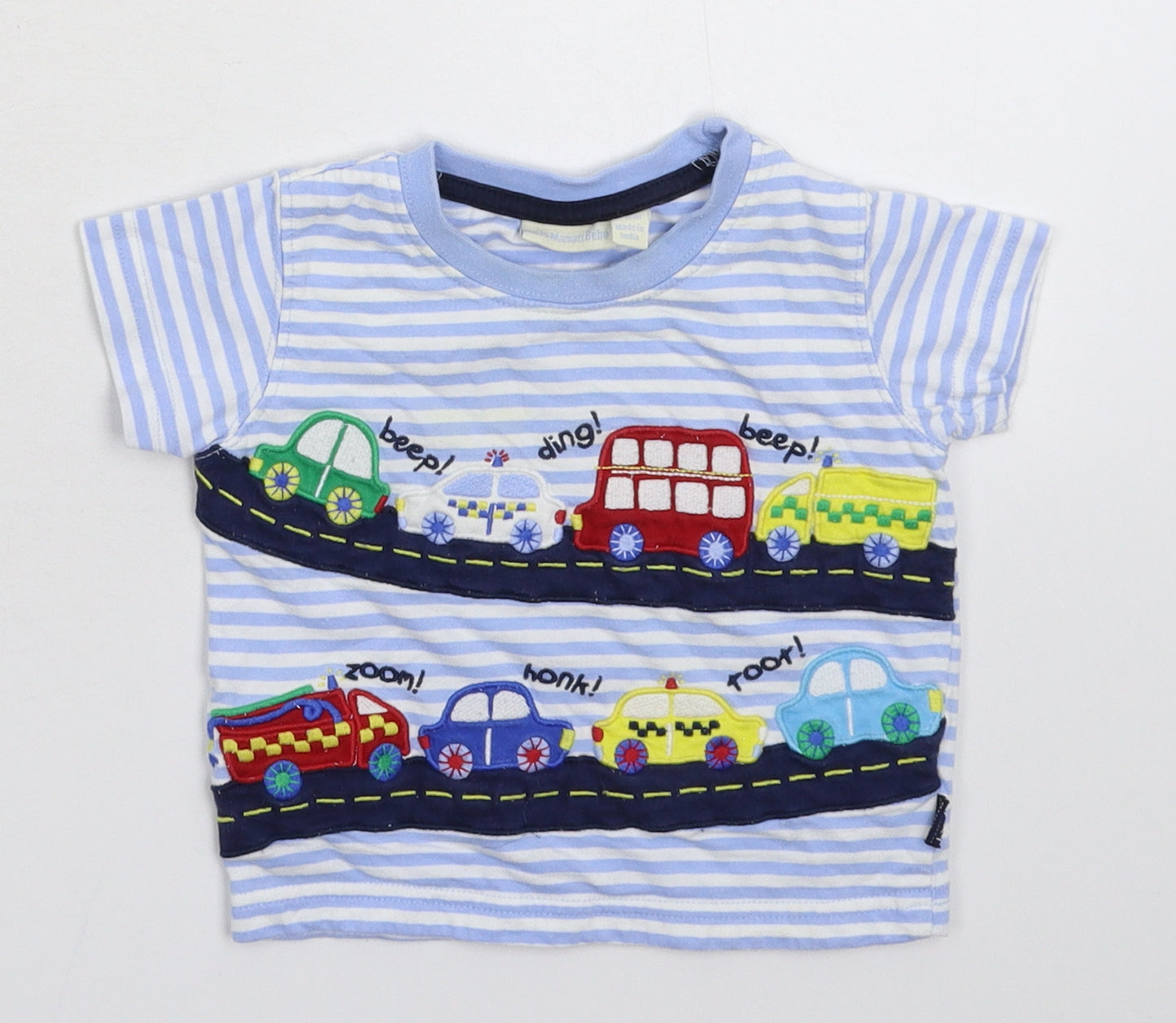 JoJo Maman Bébé Baby Blue Striped  Basic T-Shirt Size 12-18 Months