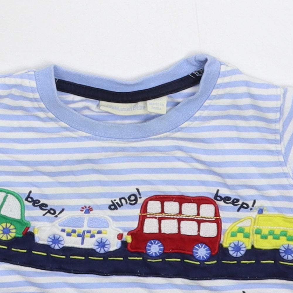 JoJo Maman Bébé Baby Blue Striped  Basic T-Shirt Size 12-18 Months