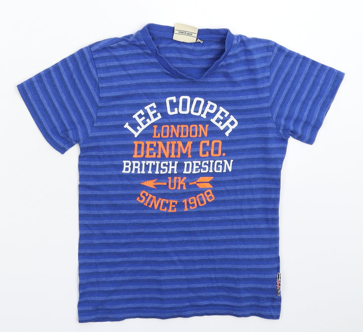 Lee Cooper Boys Blue Striped Basic T-Shirt Size 7-8 Years
