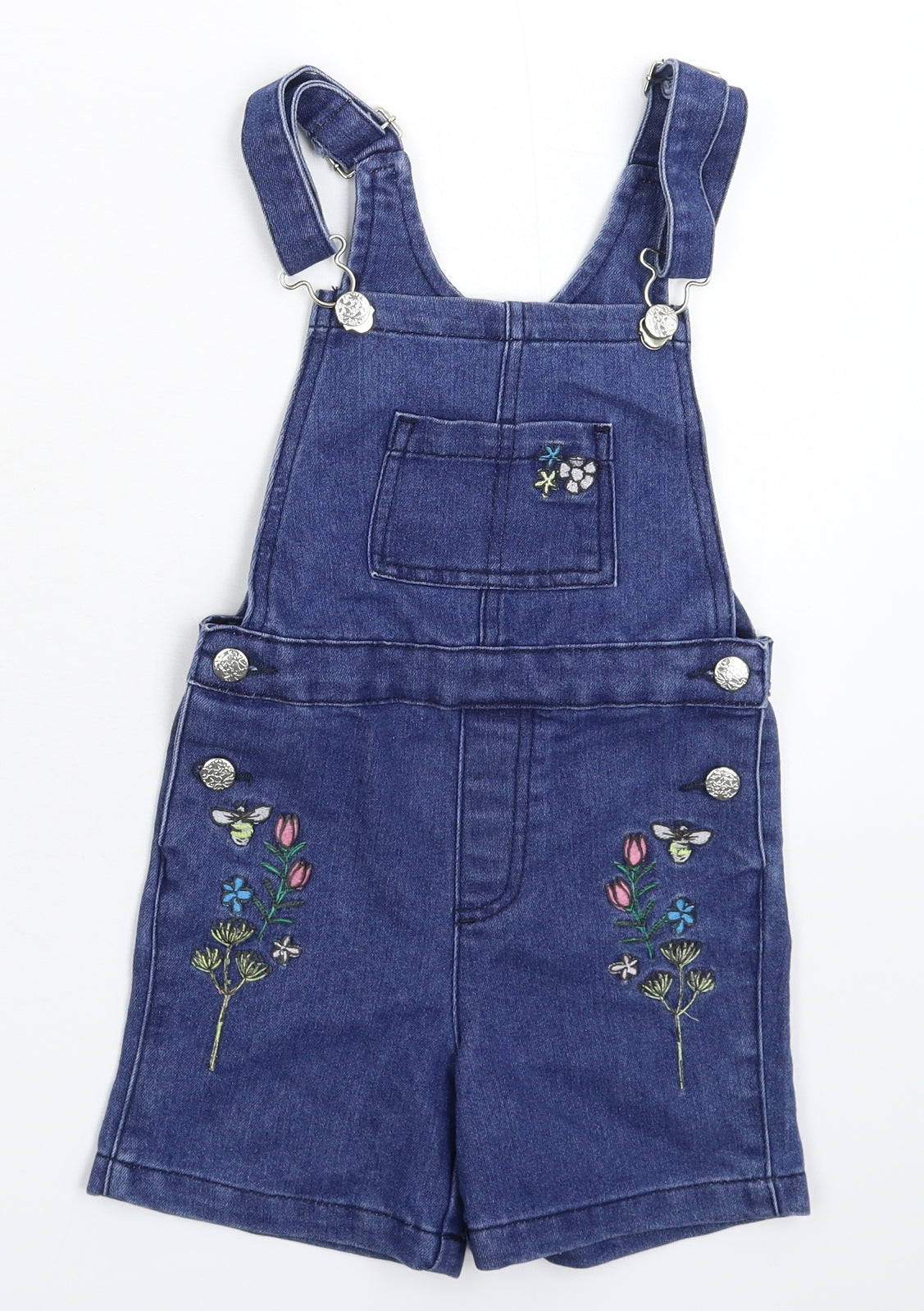 Hullabaloo Girls Blue Floral Denim Dungaree One-Piece Size 2-3 Years