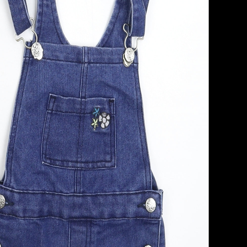 Hullabaloo Girls Blue Floral Denim Dungaree One-Piece Size 2-3 Years