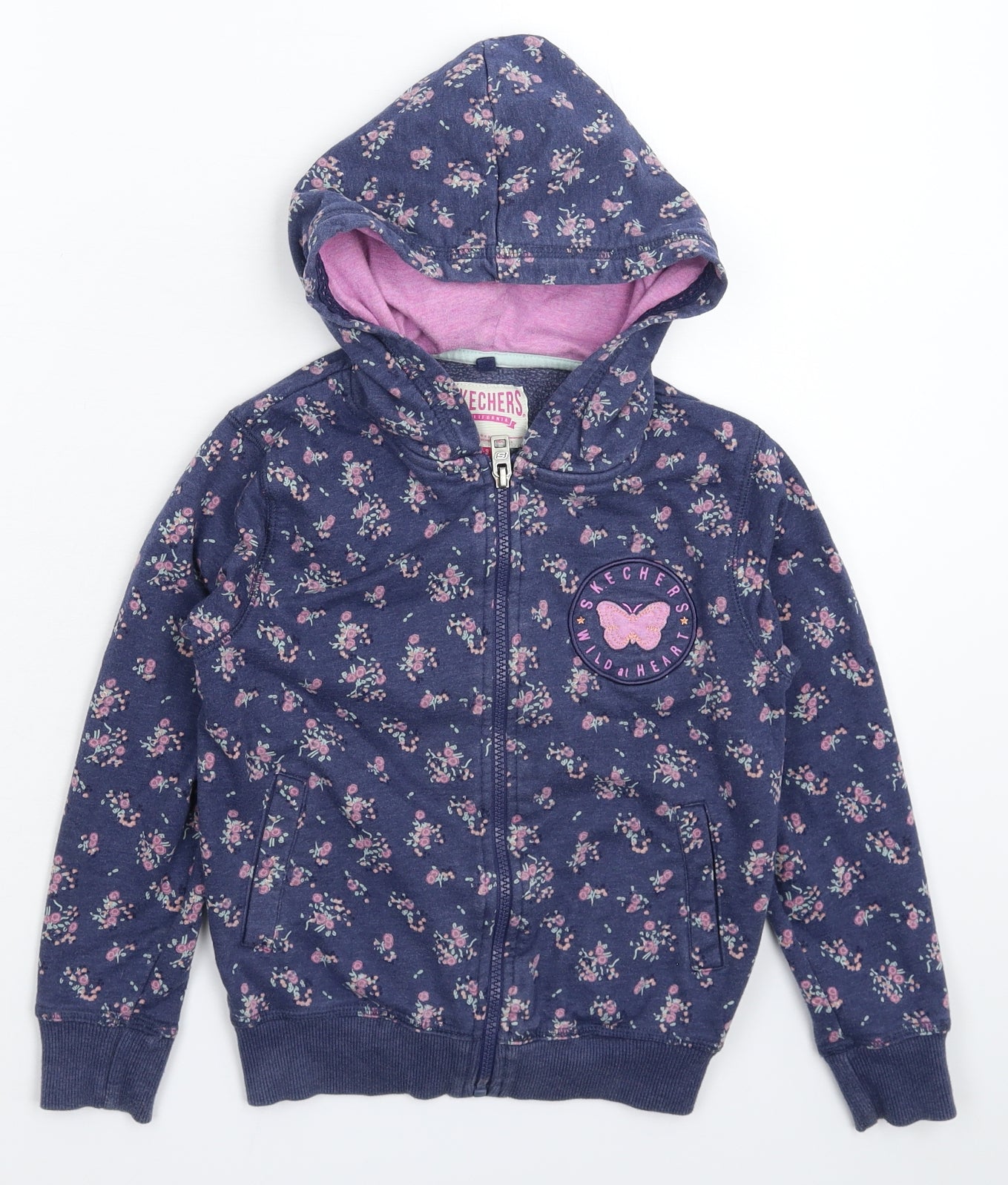 Skechers Girls Blue Floral  Full Zip Hoodie Size 8-9 Years