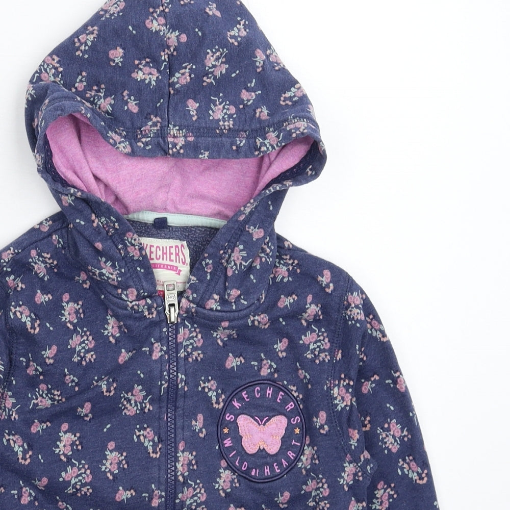 Skechers Girls Blue Floral  Full Zip Hoodie Size 8-9 Years