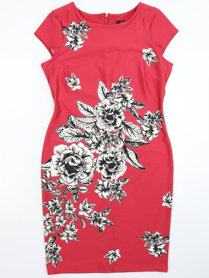 M&Co Womens Pink Floral Bodycon Size 12