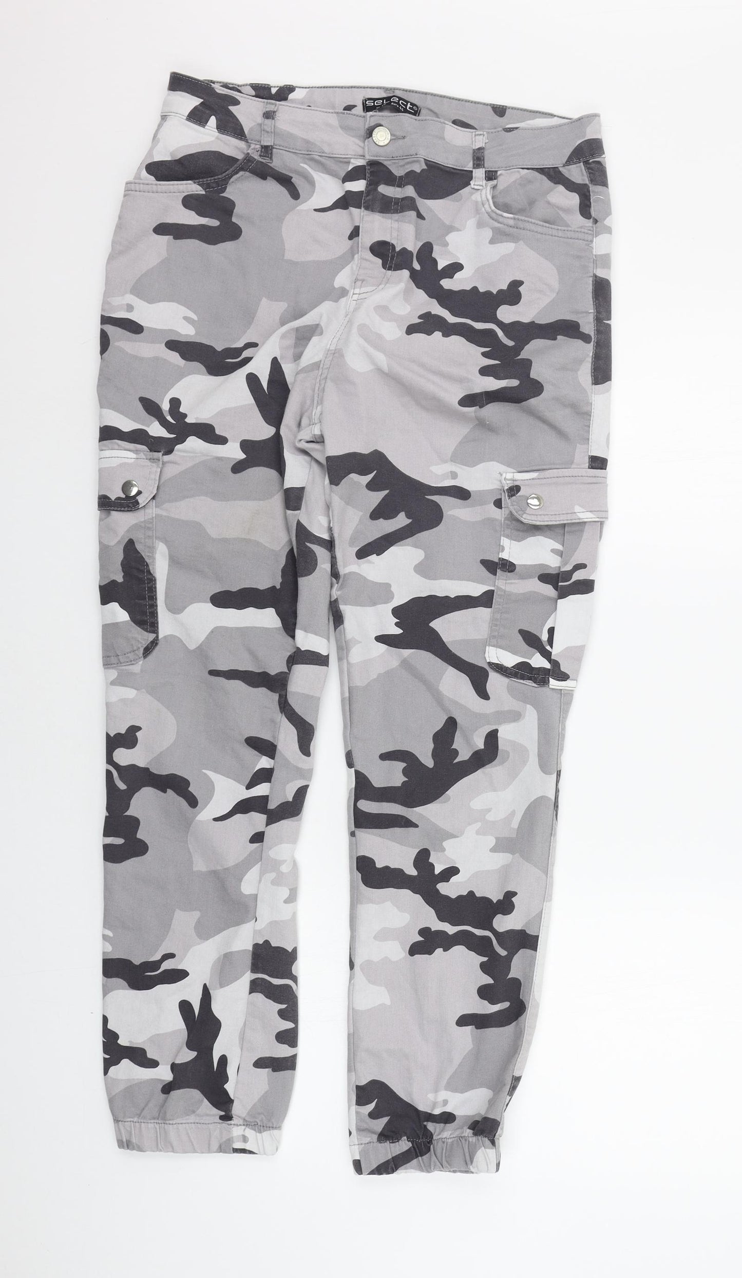 Select Womens Grey Geometric  Jogger Trousers Size 16 L26 in - Camo detail