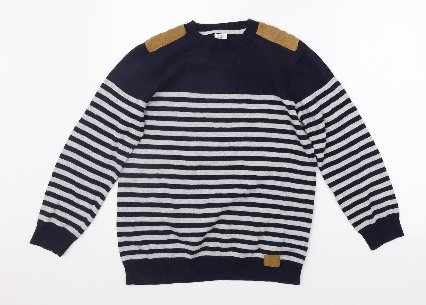 F&F Boys Blue Striped  Pullover Jumper Size 12-13 Years