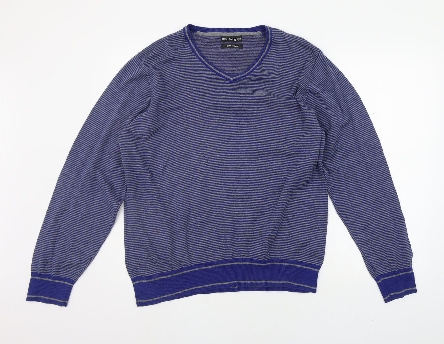 Marks and Spencer Mens Blue Striped  Pullover Jumper Size L