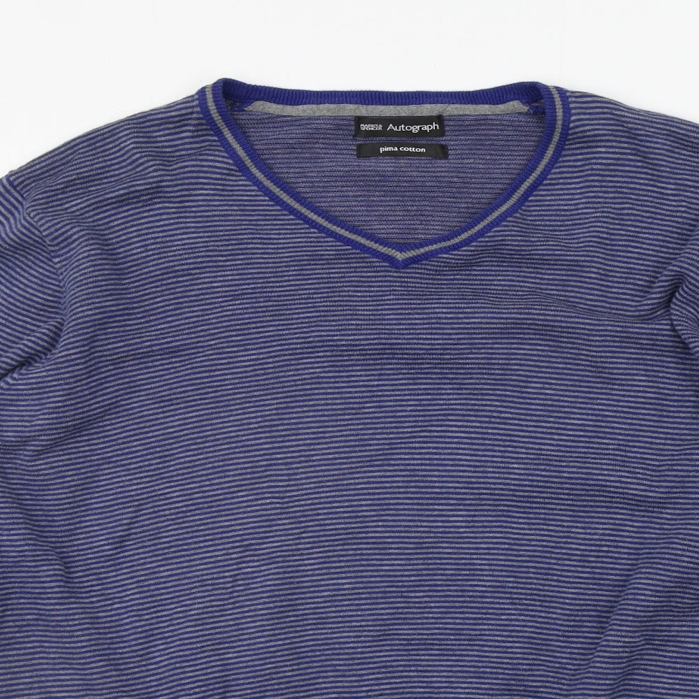 Marks and Spencer Mens Blue Striped  Pullover Jumper Size L