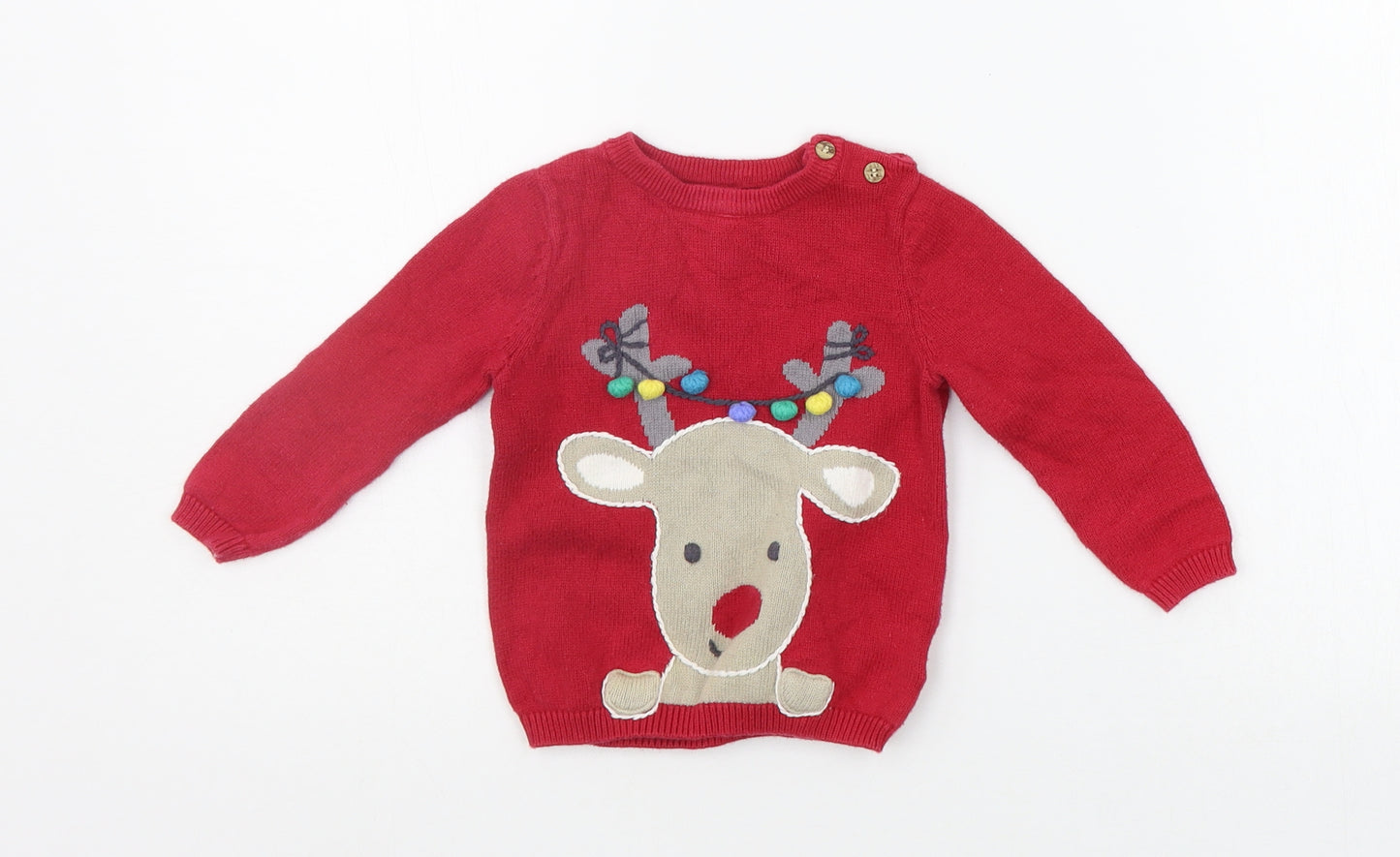 John Lewis Baby Red   Pullover Jumper Size 6-9 Months  - Raindeer christmas