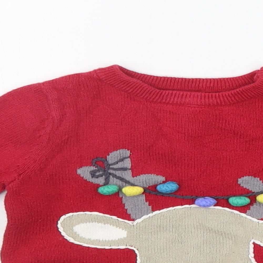 John Lewis Baby Red   Pullover Jumper Size 6-9 Months  - Raindeer christmas