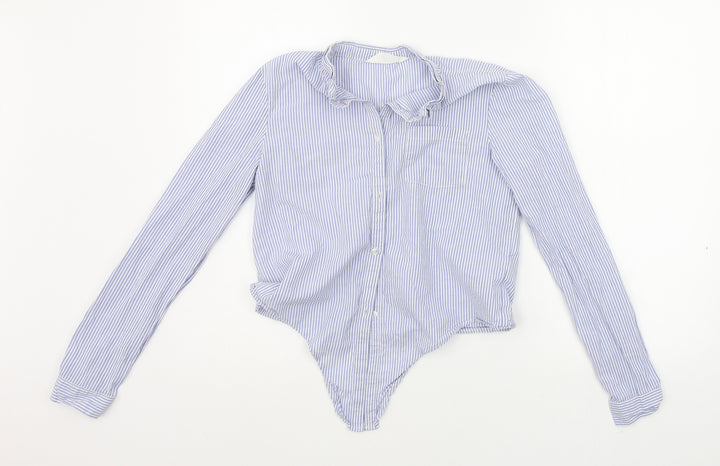 H&M Boys Blue Striped Basic Button-Up Size 10-11 Years