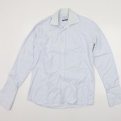 Haines & Bonner Mens Blue Striped   Button-Up Size 16.5