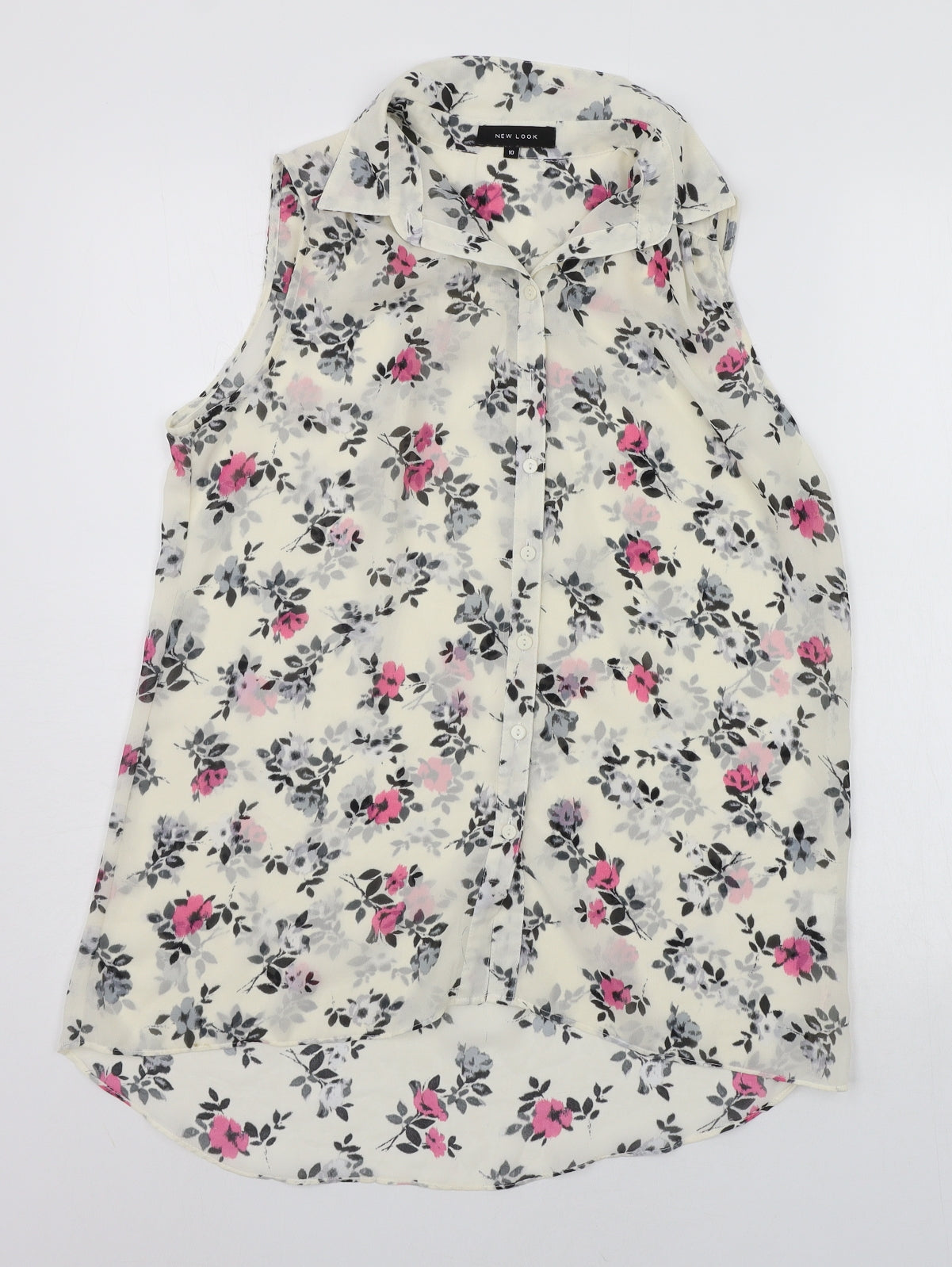 New Look Womens Beige Floral  Basic Button-Up Size 10