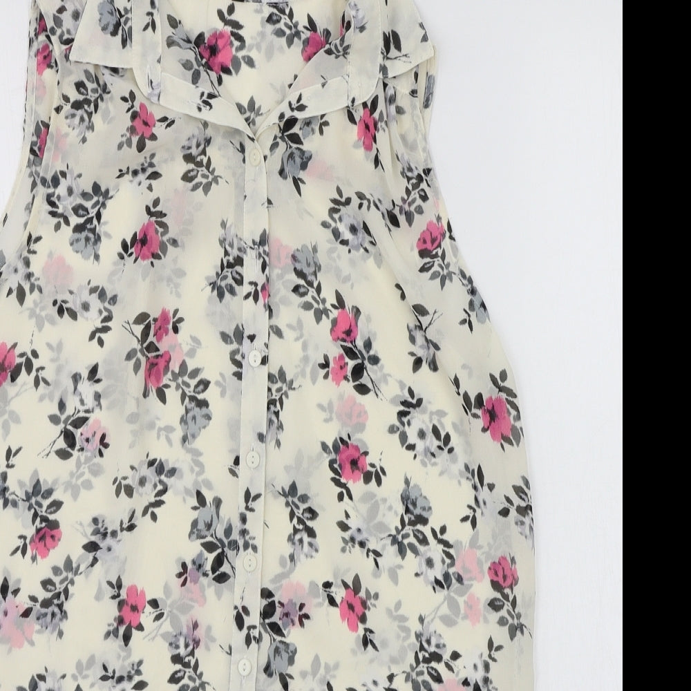 New Look Womens Beige Floral  Basic Button-Up Size 10