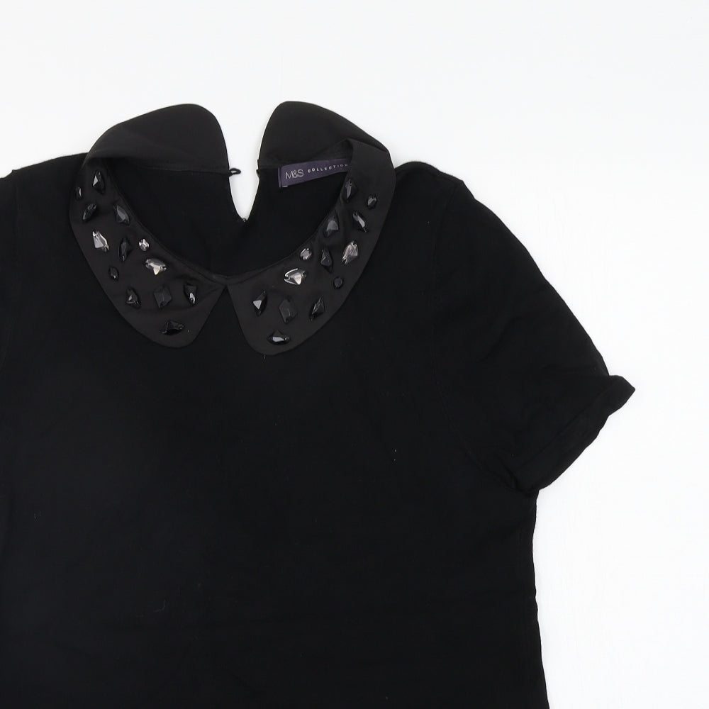 Marks and Spencer Womens Black   Basic Blouse Size 16  - jewl detail