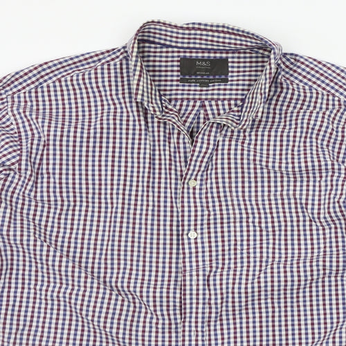 Marks and Spencer Mens Blue Check   Button-Up Size 17.5