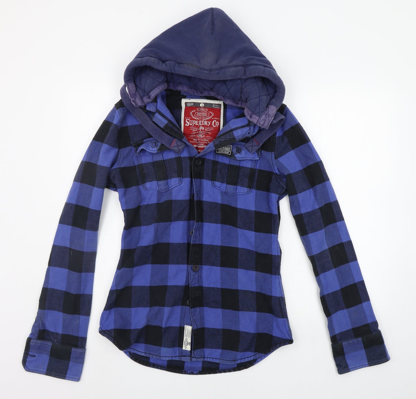 Superdry Mens Blue Check  Cardigan Jumper Size L