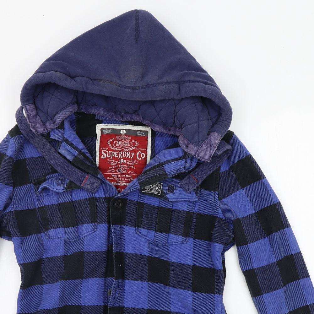 Superdry Mens Blue Check  Cardigan Jumper Size L