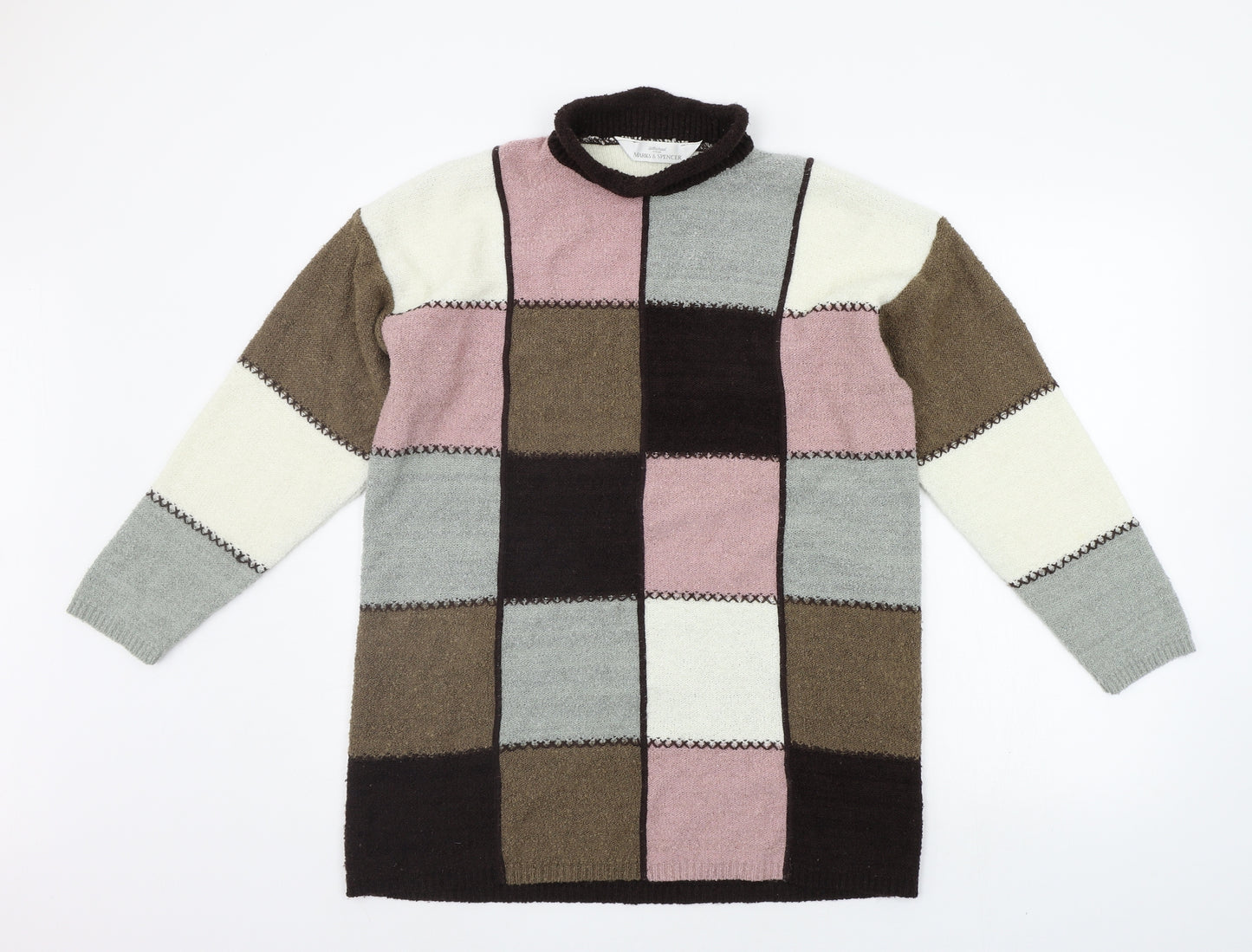 Marks and Spencer Womens Brown Geometric  Pullover Jumper Size 12