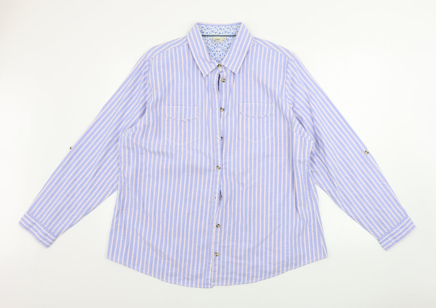 Cotton Traders Womens Blue Striped  Basic Button-Up Size 20